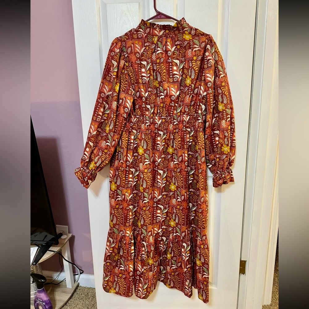 Umgee Large Burgundy/Rust Mixed Floral Long Sleeve Midi Dress - Women - Picture 5 of 5
